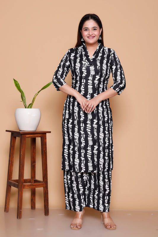 Black & White Tie-Dye Printed Rayon Co-Ord Set