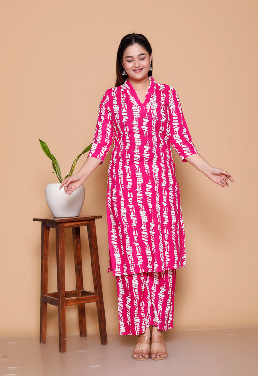 Magenta Abstract Printed Rayon Co-Ord Set