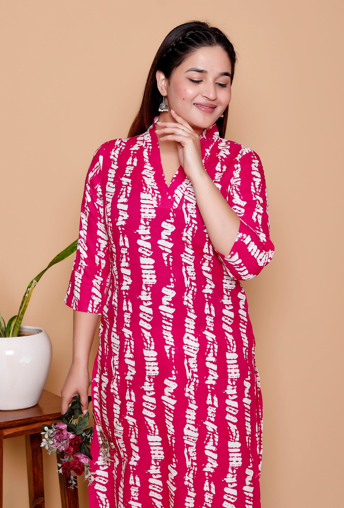 Magenta Abstract Printed Rayon Co-Ord Set