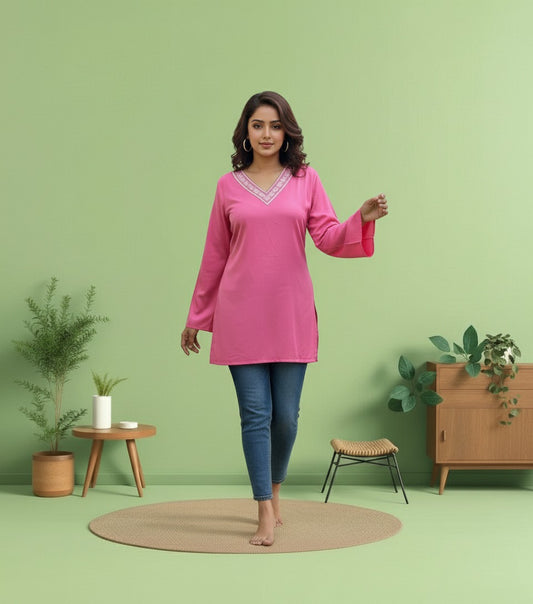 Baby Pink Rayon Short Kurti