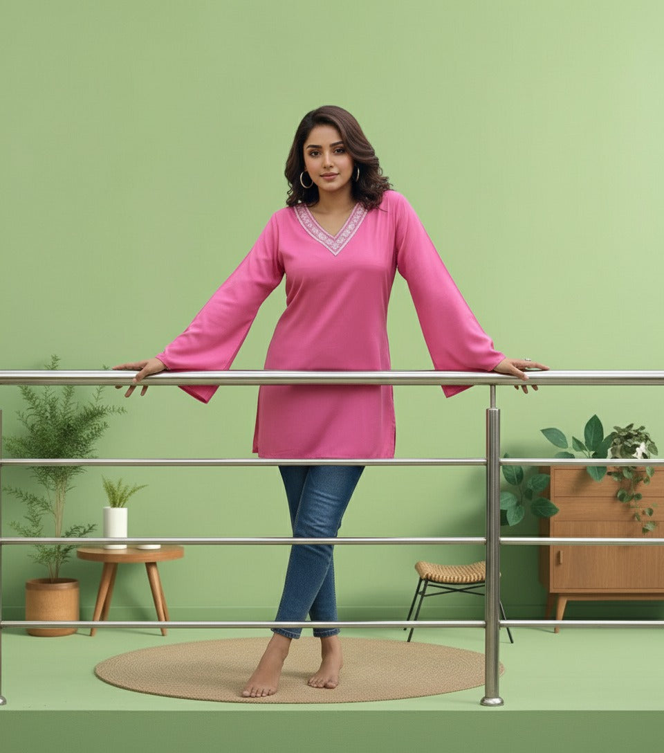 Baby Pink Rayon Short Kurti