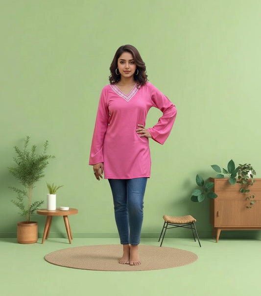 Baby Pink Rayon Short Kurti