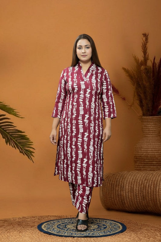 Maroon & White Rayon Co-Ord set