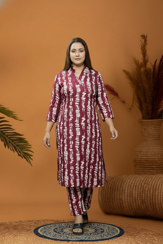Maroon & White Rayon Co-Ord set