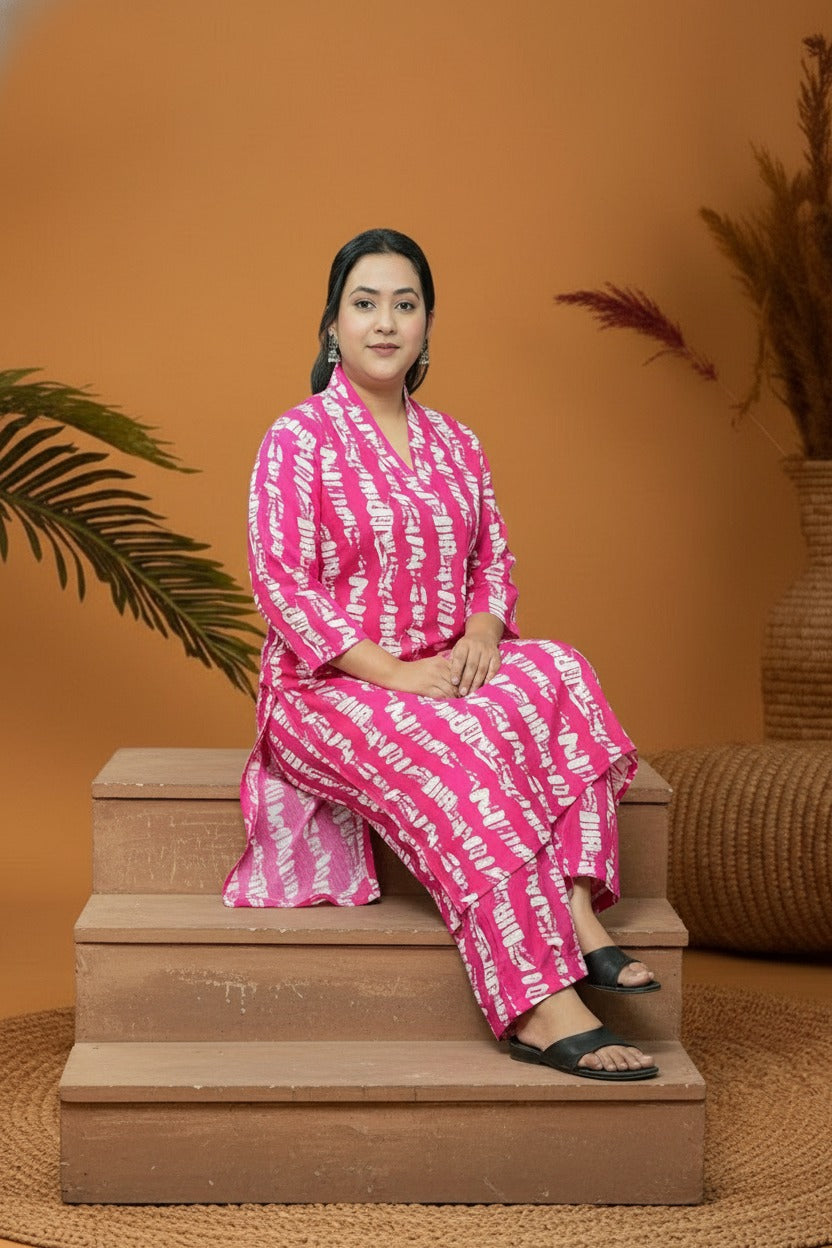 Pink & White Rayon Co-Ord Set