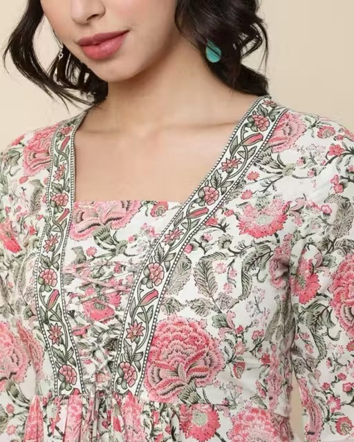 Pink Floral Printed Short Kurti