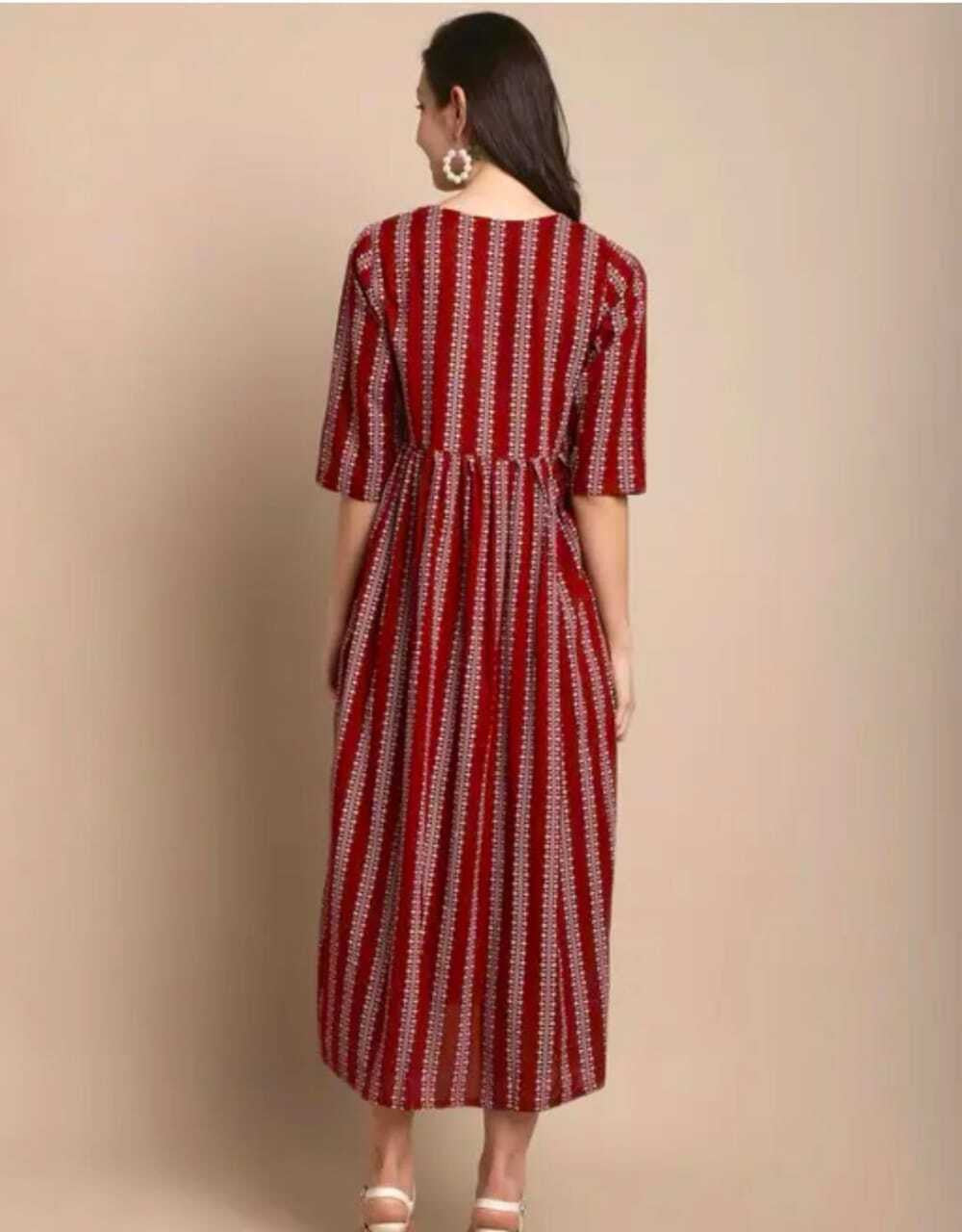 Maroon Printed Maternity Gown