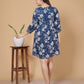 Indigo Blue Floral Print Rayon Midi Dress