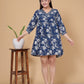 Indigo Blue Floral Print Rayon Midi Dress