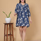 Indigo Blue Floral Print Rayon Midi Dress