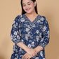 Indigo Blue Floral Print Rayon Midi Dress