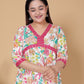 Pink & White Multicolor Floral Rayon  Kurta Pant Set