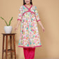 Pink & White Multicolor Floral Rayon  Kurta Pant Set