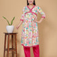 Pink & White Multicolor Floral Rayon  Kurta Pant Set