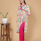 Pink & White Multicolor Floral Rayon  Kurta Pant Set