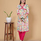 Pink & White Multicolor Floral Rayon  Kurta Pant Set