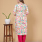 Pink & White Multicolor Floral Rayon  Kurta Pant Set