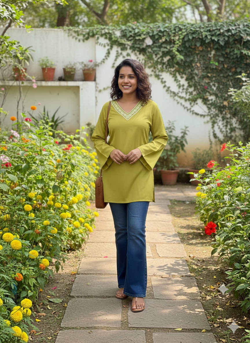 Mustard Yellow Rayon Short Kurti