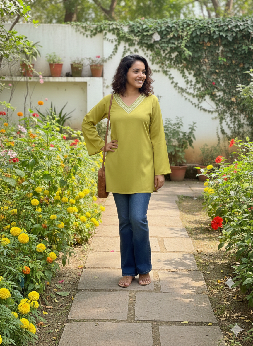 Mustard Yellow Rayon Short Kurti