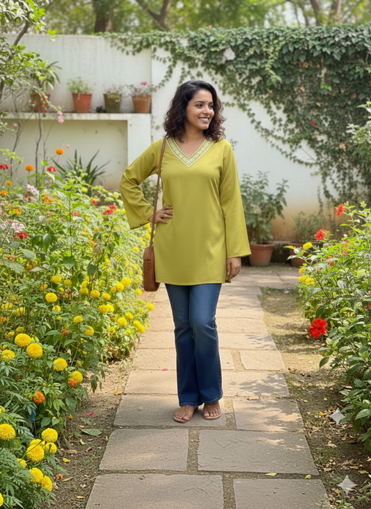 Mustard Yellow Rayon Short Kurti