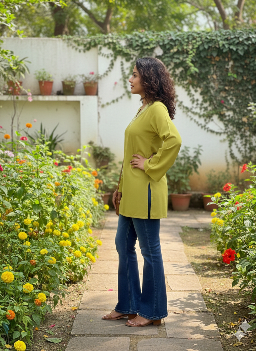Mustard Yellow Rayon Short Kurti