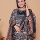 Black & Maroon Ajrakh Print Rayon Anarkali Ethnic Set with Dupatta