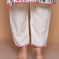 White & Pink Floral Print Rayon Kurta Pant Set with Zigzag Lace Detail