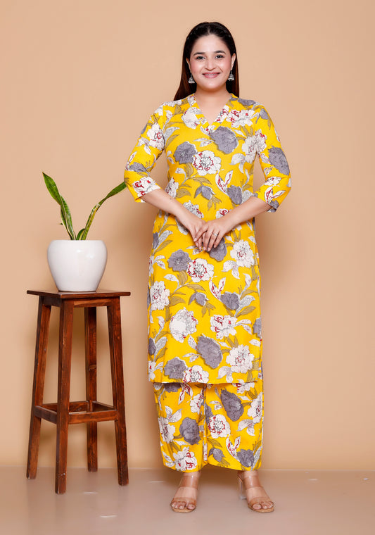 Mustard Floral Printed Rayon Co-Ord Set