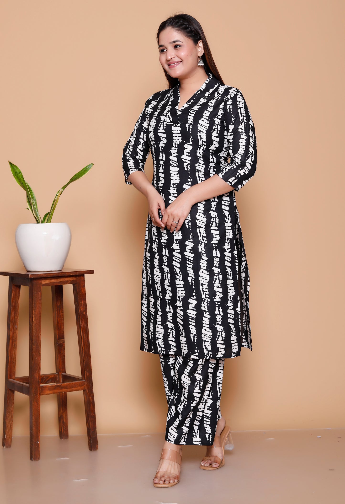 Black & White Tie-Dye Printed Rayon Co-Ord Set
