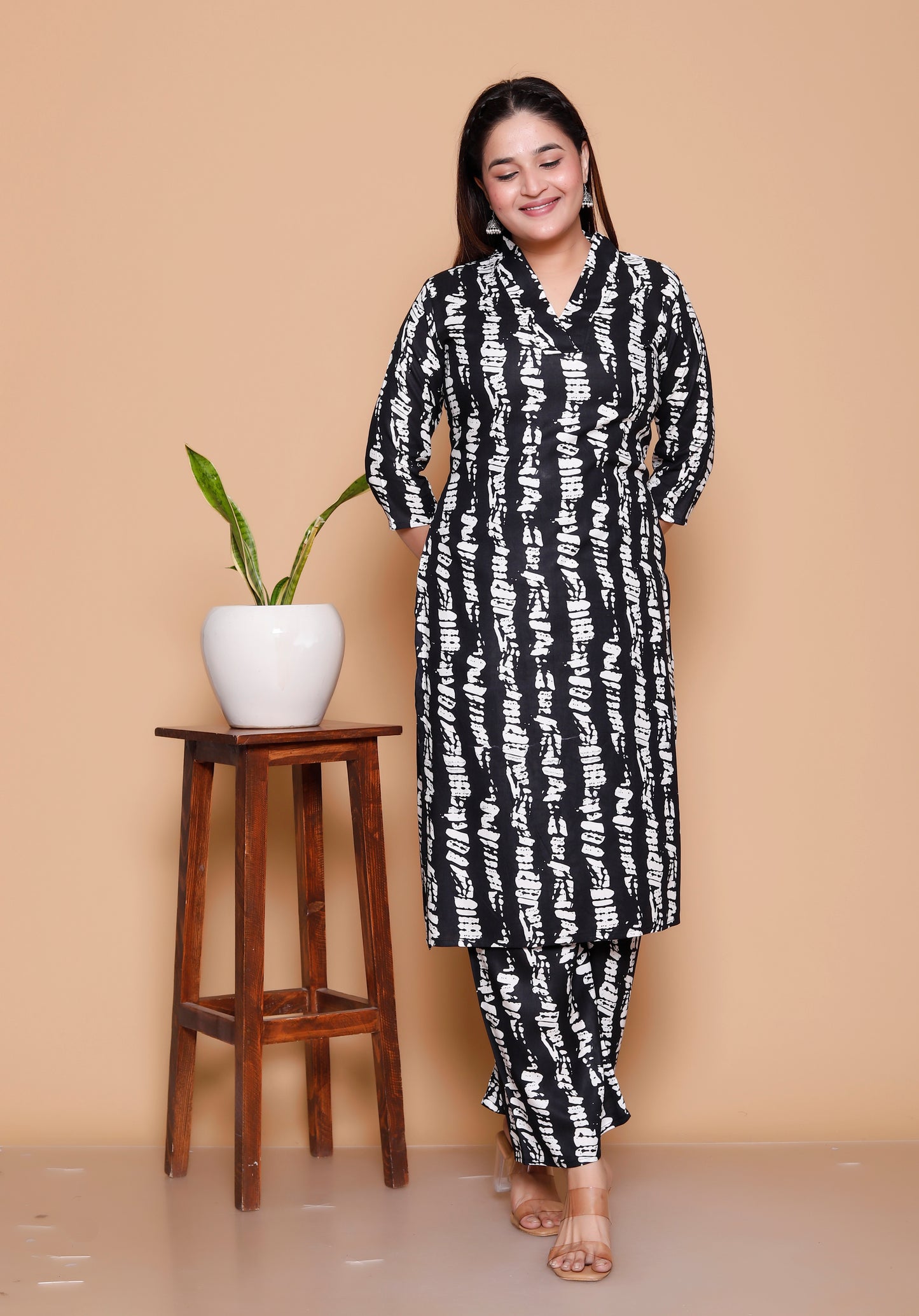 Black & White Tie-Dye Printed Rayon Co-Ord Set