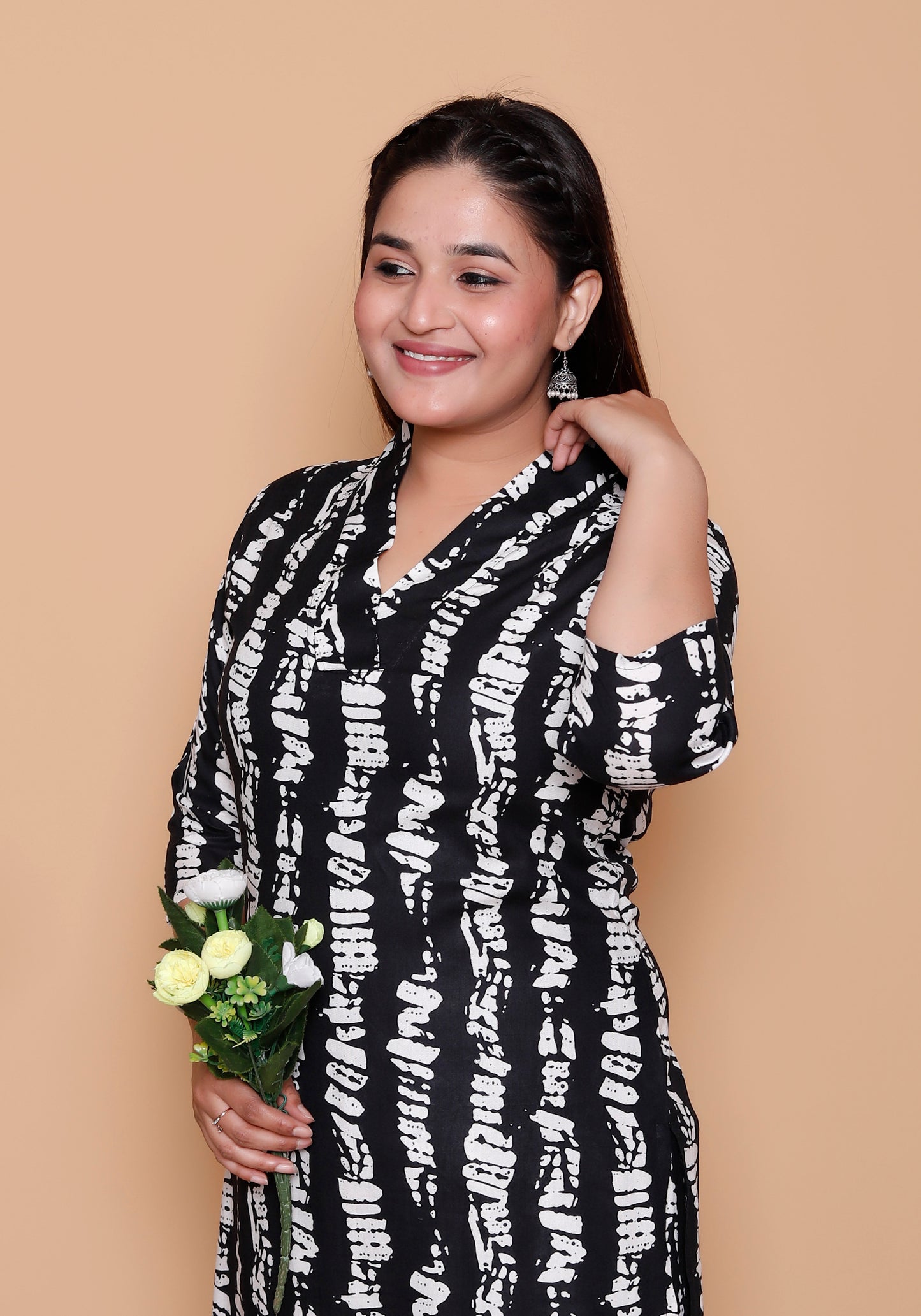 Black & White Tie-Dye Printed Rayon Co-Ord Set