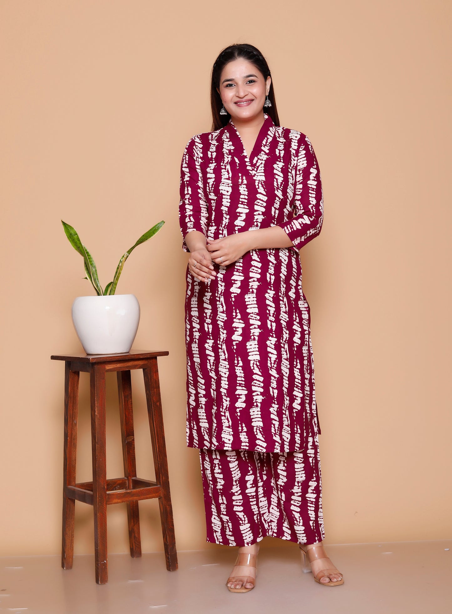 Maroon Abstract Printed Rayon Co-Ord Set