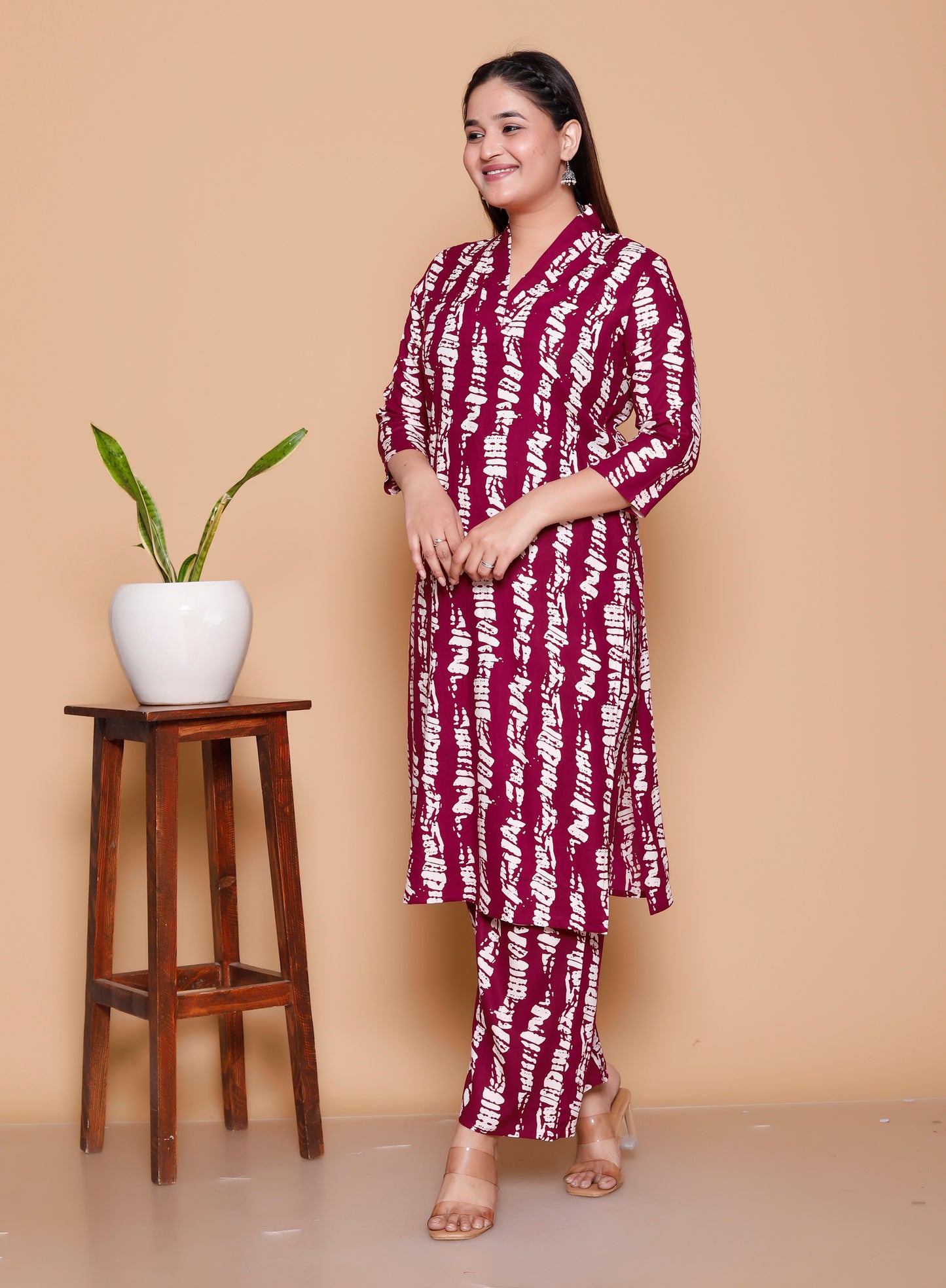 Maroon Abstract Printed Rayon Co-Ord Set
