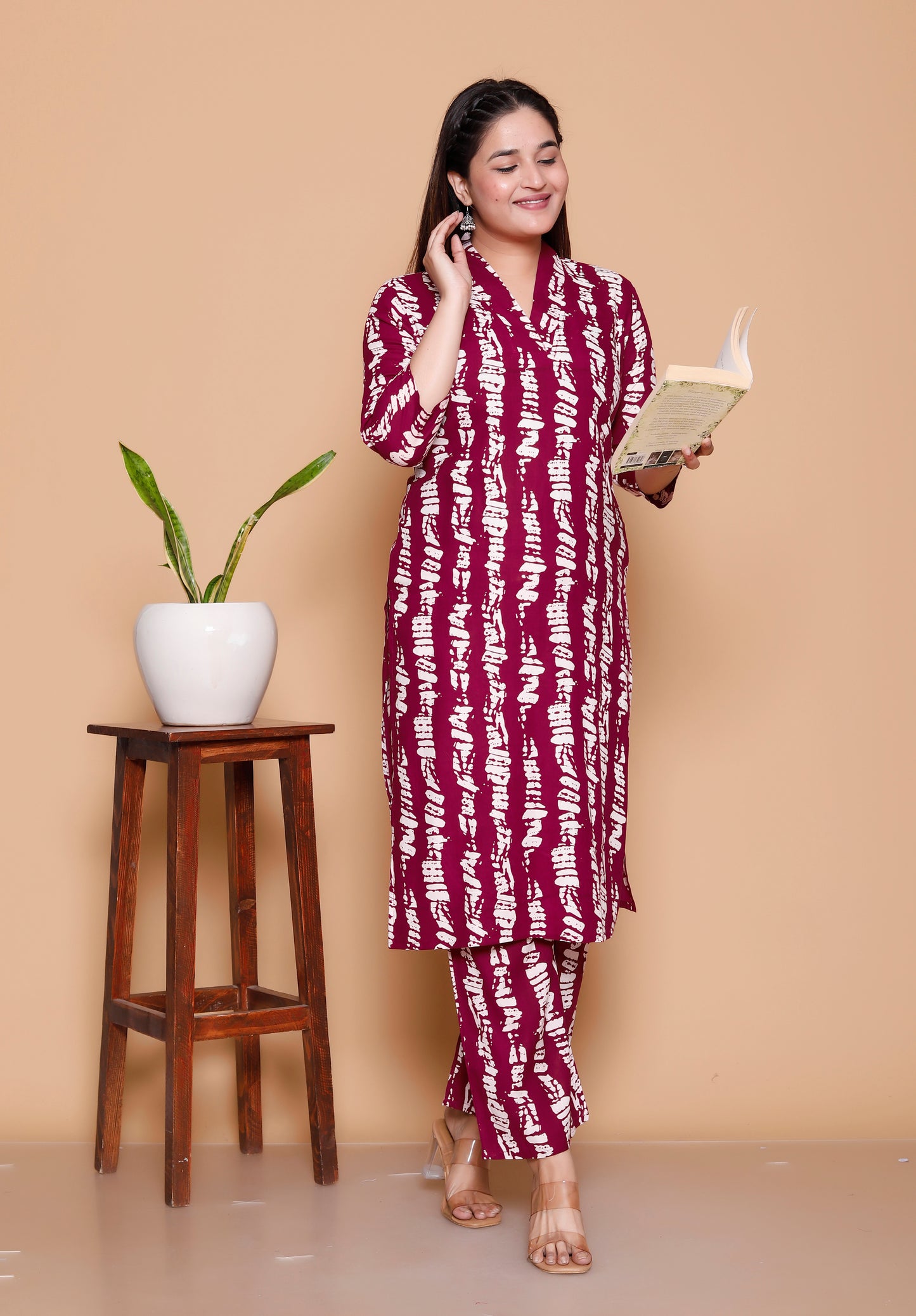 Maroon Abstract Printed Rayon Co-Ord Set