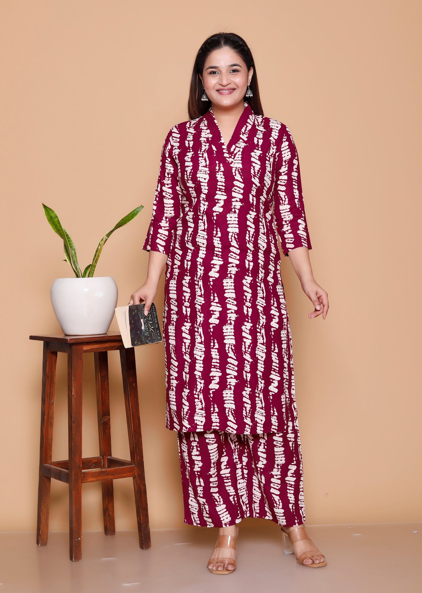 Maroon Abstract Printed Rayon Co-Ord Set