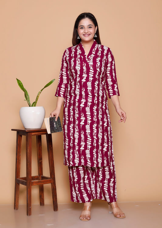 Maroon Abstract Printed Rayon Co-Ord Set