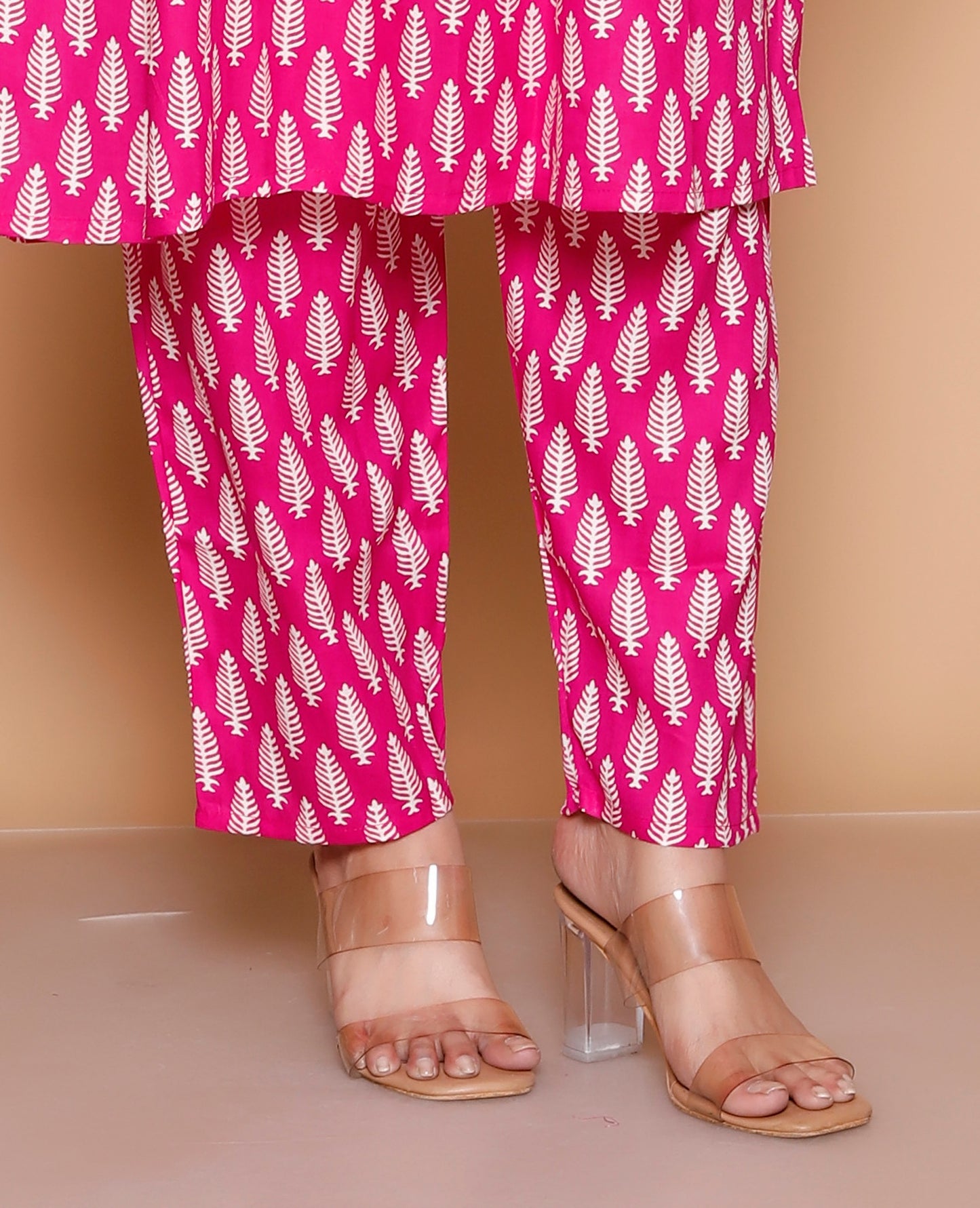 Pink Golden Leaf Rayon  Co-Ord set