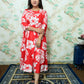 Red & White Tropical Leaf Print Rayon Maternity Feeding Dress with Zippers