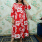 Red & White Tropical Leaf Print Rayon Maternity Feeding Dress with Zippers