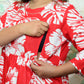 Red & White Tropical Leaf Print Rayon Maternity Feeding Dress with Zippers