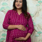 Magenta & Gold Printed Rayon Maternity Feeding Dress