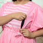 Baby Pink & White Striped Rayon Maternity Feeding Dress with Flutter Sleeves