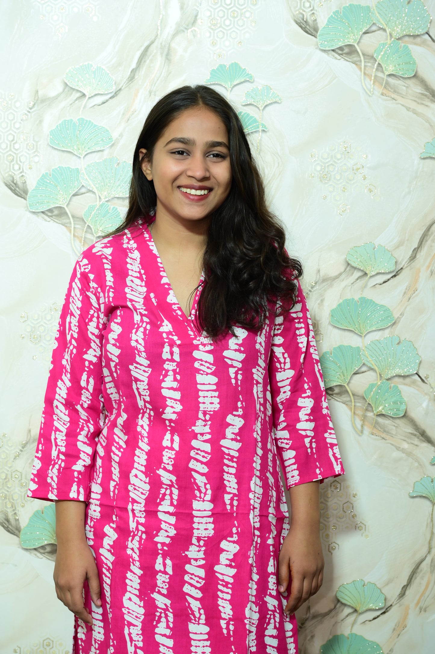 Magenta Pink Shibori Printed Rayon Kurta Pant Set