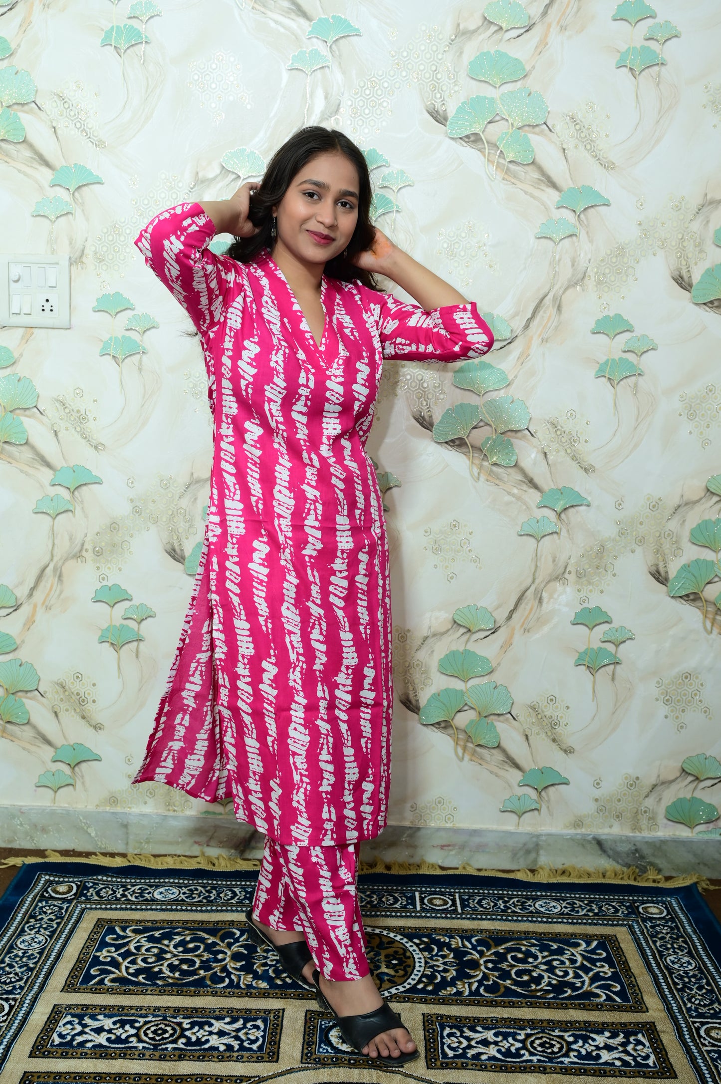 Magenta Pink Shibori Printed Rayon Kurta Pant Set