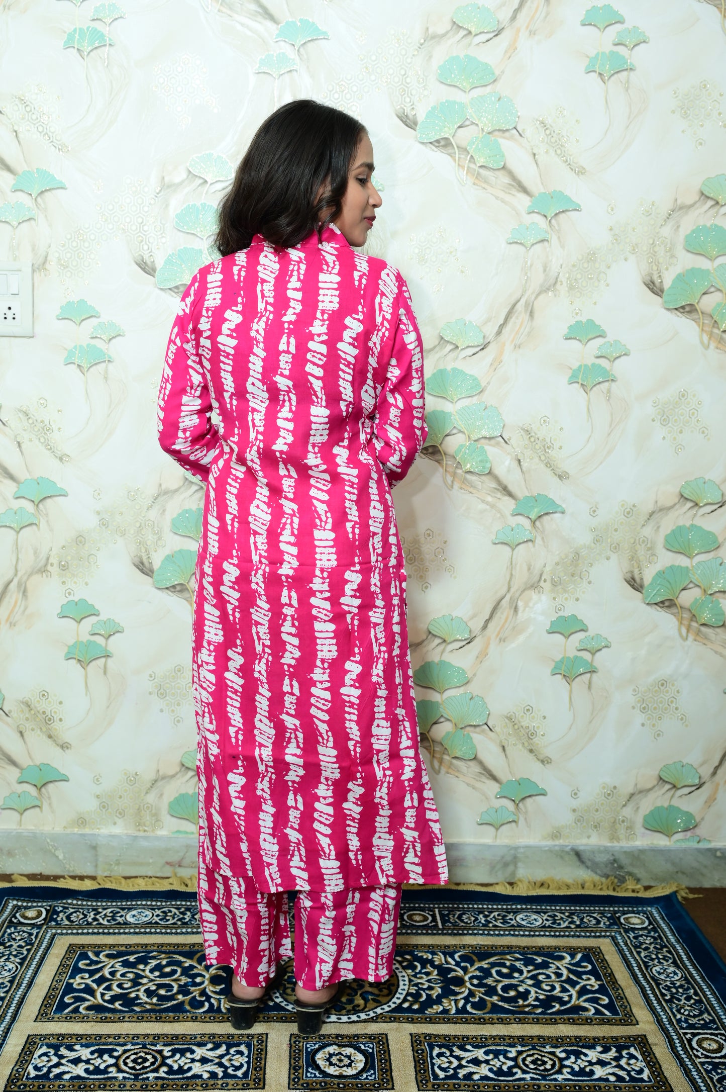 Magenta Pink Shibori Printed Rayon Kurta Pant Set