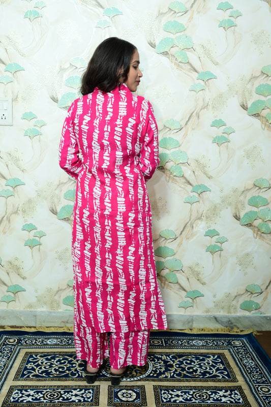 Magenta Pink Shibori Printed Rayon Kurta Pant Set