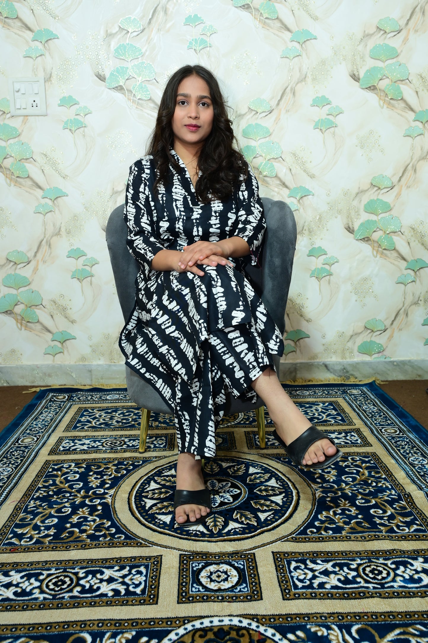 Black & White Shibori Printed Rayon Kurta Pant Set