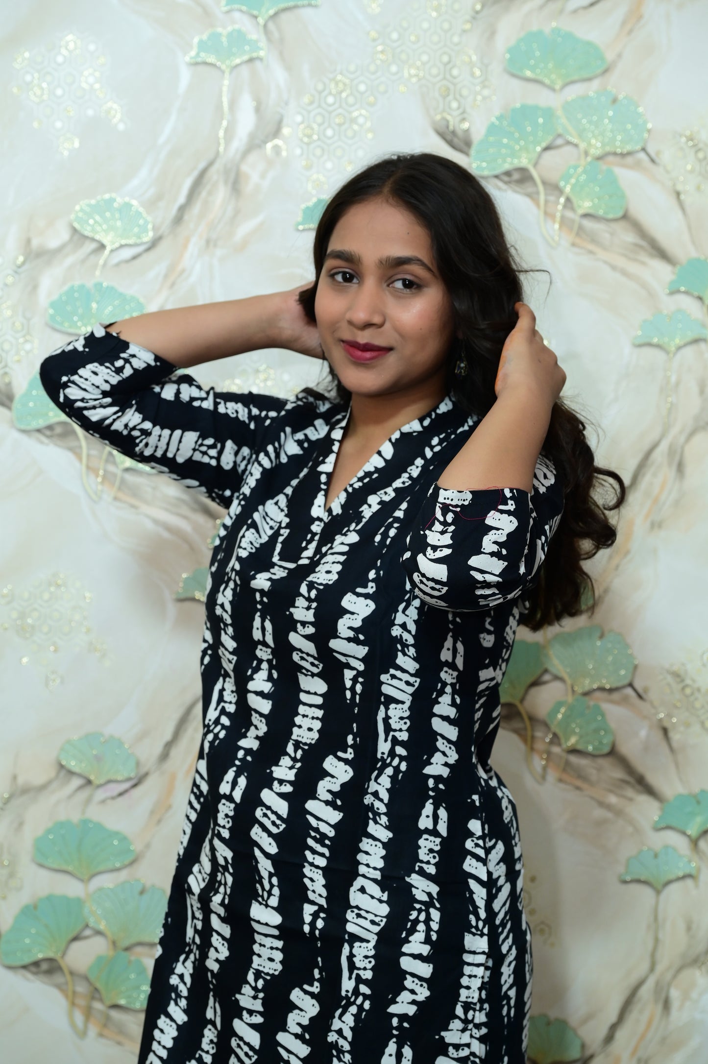 Black & White Shibori Printed Rayon Kurta Pant Set