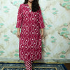 Maroon Leheriya Print Rayon Kurta Pant Set with Neck Embroidery