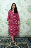 Maroon Leheriya Print Rayon Kurta Pant Set with Neck Embroidery